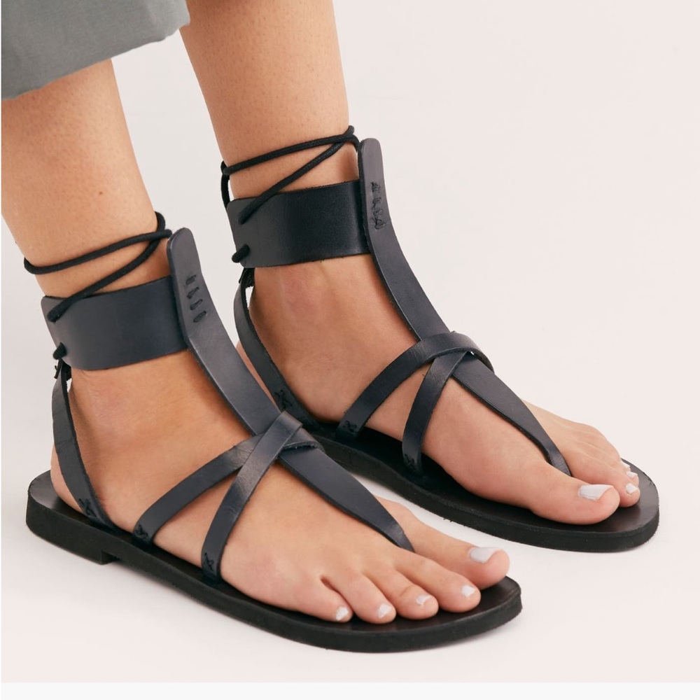 Free People Black Lace-Up Sandals